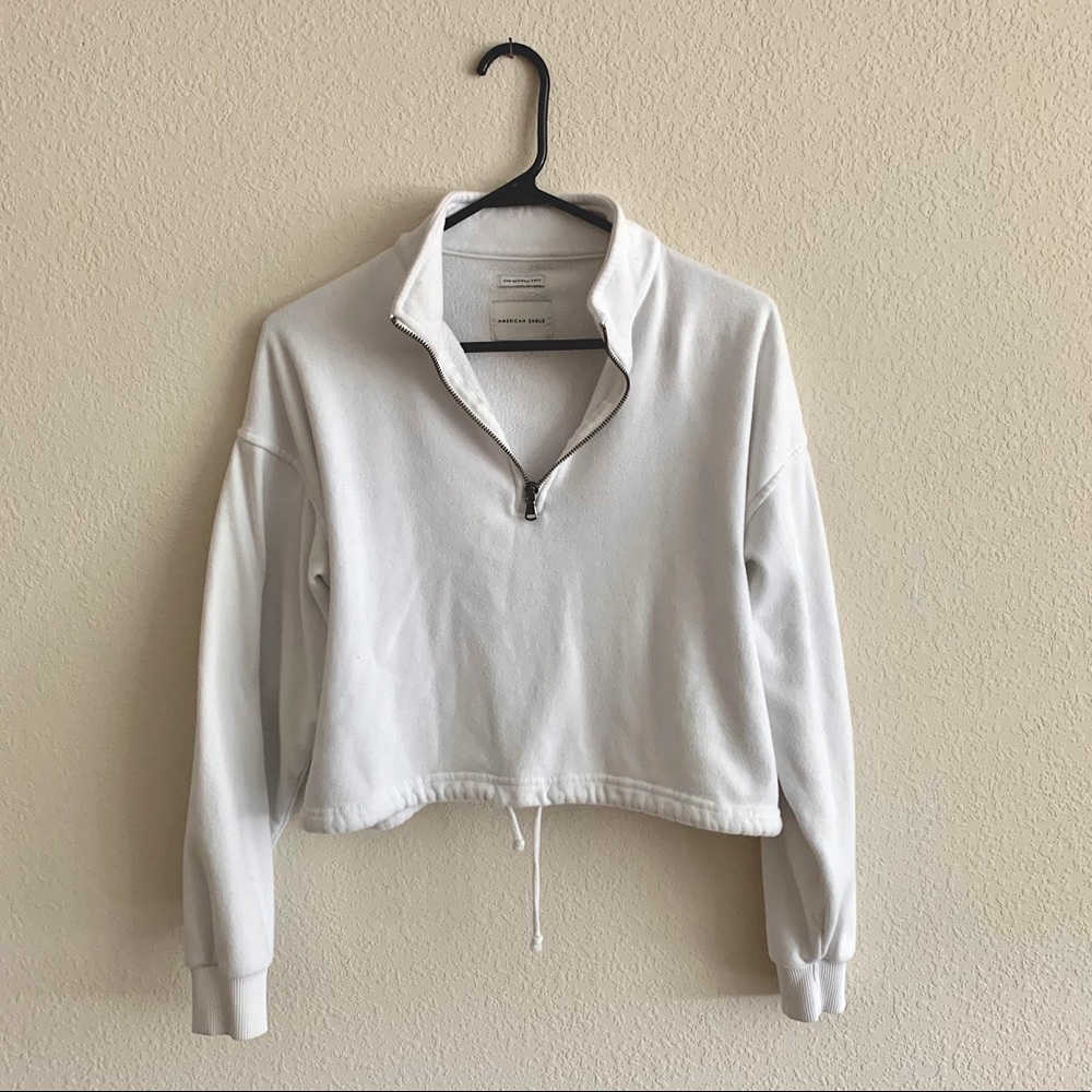 Cropped, half-zip white sweater